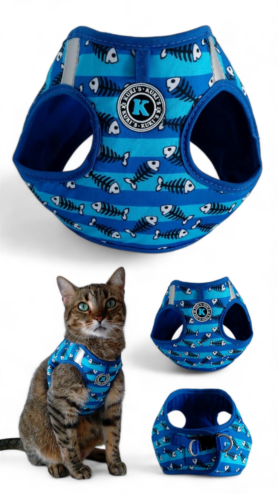 Pechera Para Gatos Pescados color Azul