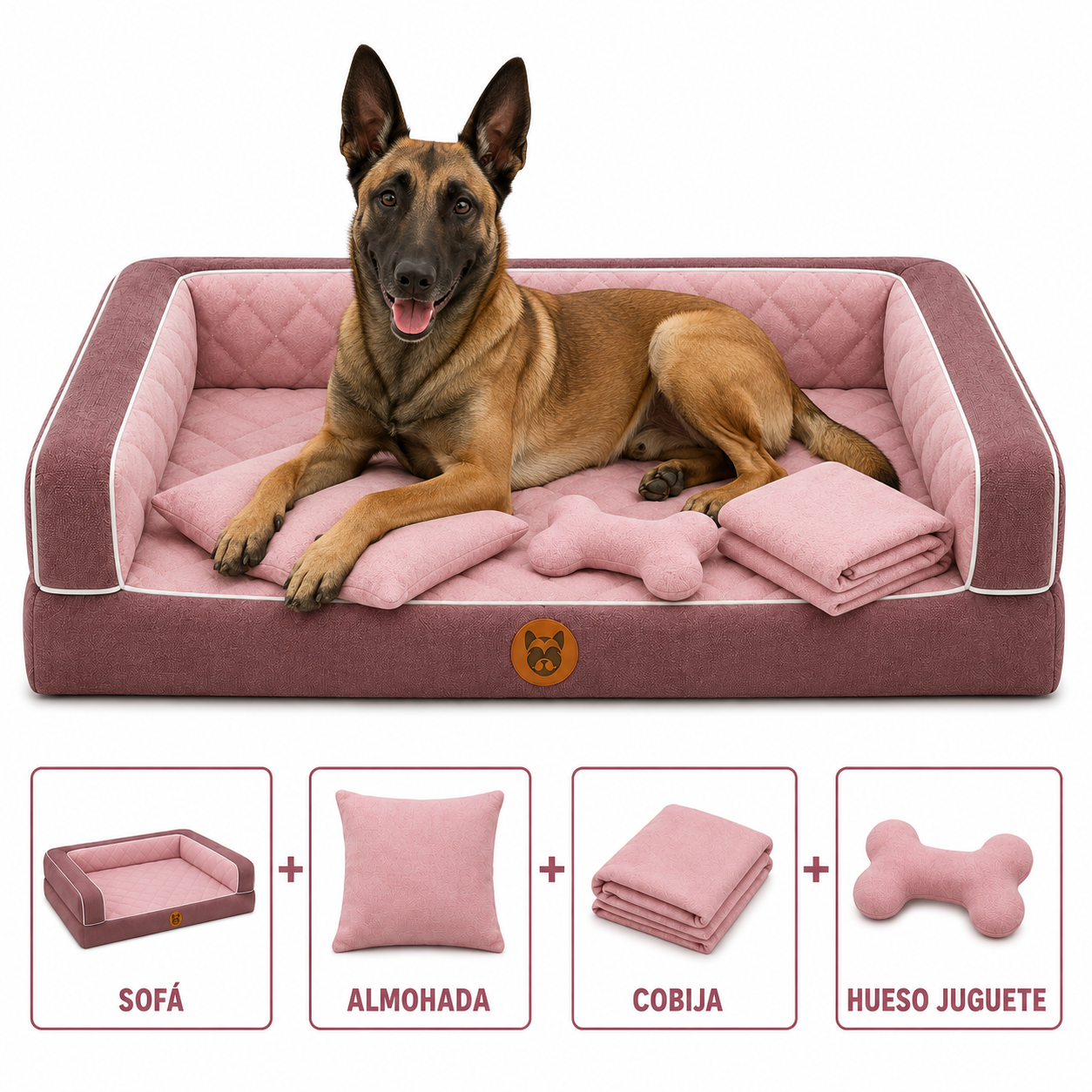 Cama Sofá Ortopédico para Perros con cobija + almohada + hueso juguete
