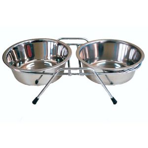 Comedero Metálico Doble Inoxidable Con Stand