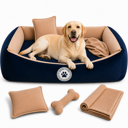 Set de Cama Para Perros lavable Azul x 3 accesorios: cobija + almohada + hueso