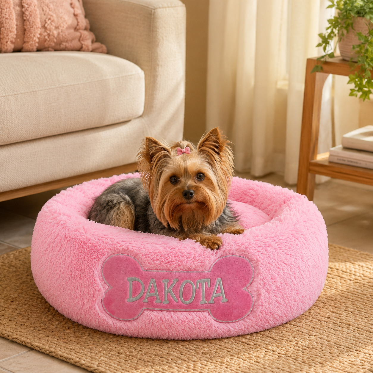 Cama Dona Antiestrés Personalizada Para Perros y gatos Color Rosado