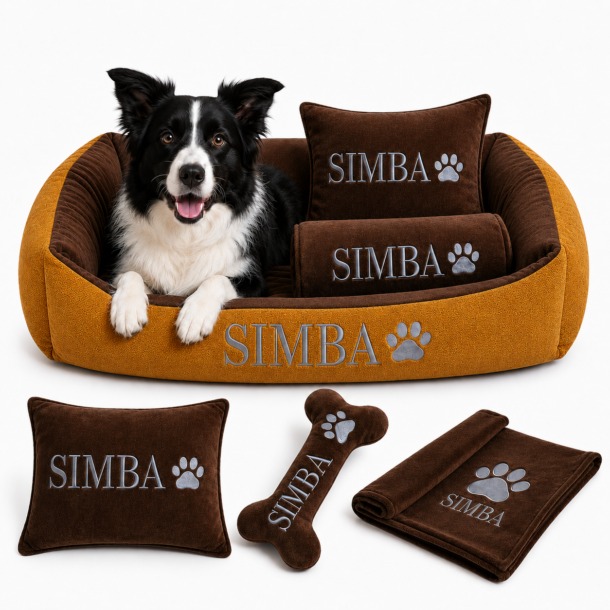 Set de cama Para Perros lavable personalizada x 3 accesorios: Cobija + Almohada + Hueso