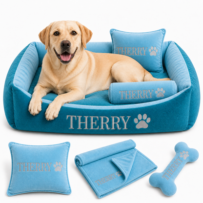 Set de cama Para Perros lavable personalizada x 3 accesorios: Cobija + Almohada + Hueso