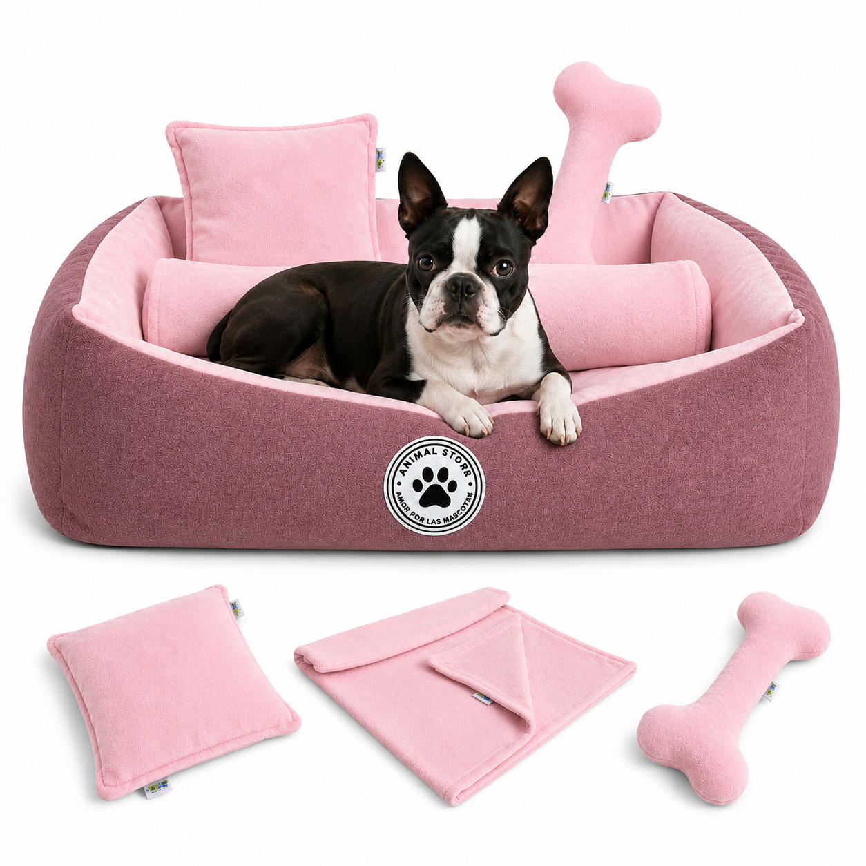 Set de Cama Para Perros lavable Coral x 3 accesorios: Cobija + Almohada + Hueso