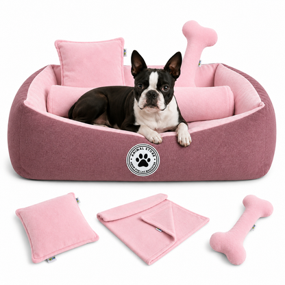 Set de Cama Para Perros lavable Coral x 3 accesorios: Cobija + Almohada + Hueso
