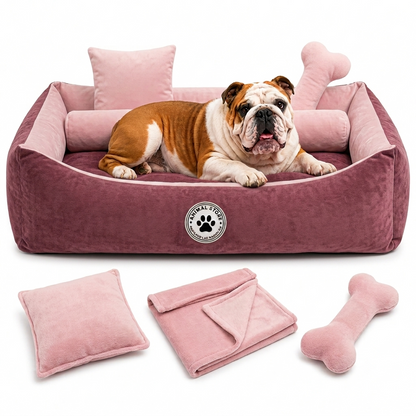 Set de Cama Para Perros lavable Coral x 3 accesorios: Cobija + Almohada + Hueso