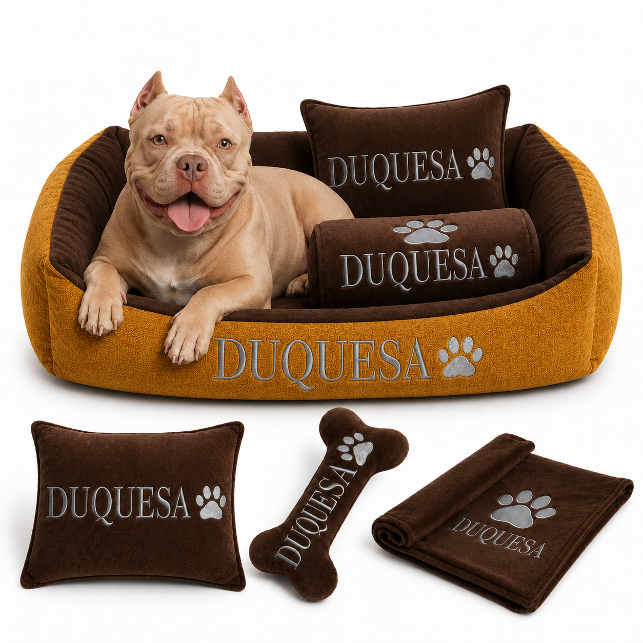 Set de cama Para Perros lavable personalizada x 3 accesorios: Cobija + Almohada + Hueso