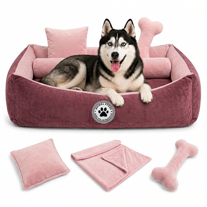 Set de Cama Para Perros lavable Coral x 3 accesorios: Cobija + Almohada + Hueso