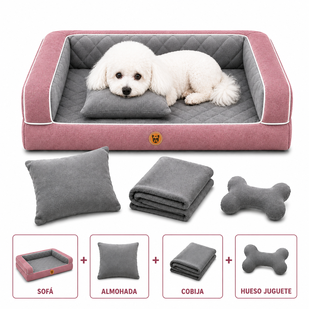 Cama Sofá Ortopédico para Perros con cobija + almohada + hueso juguete