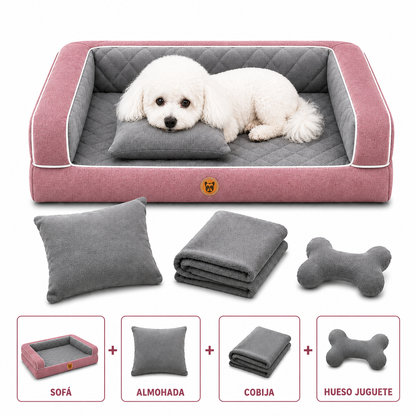 Cama Sofá Ortopédico para Perros con cobija + almohada + hueso juguete