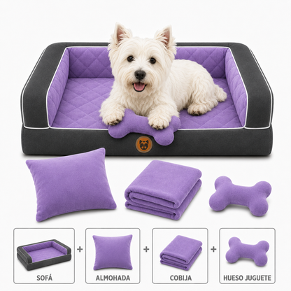 Cama Sofá Ortopédico para Perros con cobija + almohada + hueso juguete