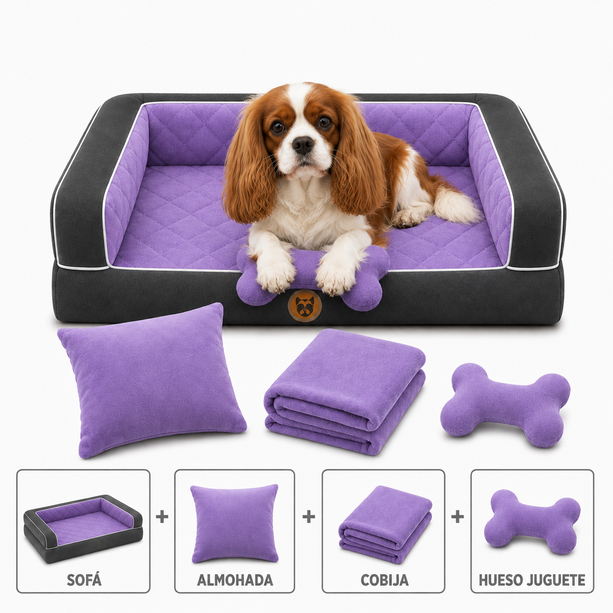 Cama Sofá Ortopédico para Perros con cobija + almohada + hueso juguete
