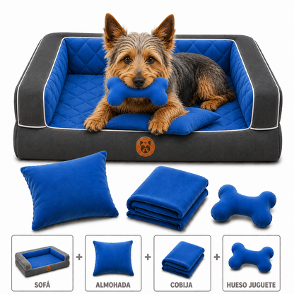 Cama Sofá Ortopédico para Perros con cobija + almohada + hueso juguete