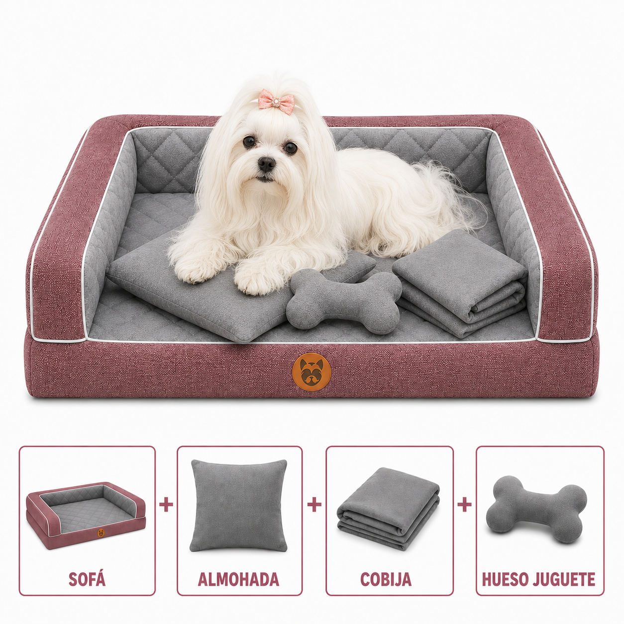 Cama Sofá Ortopédico para Perros con cobija + almohada + hueso juguete