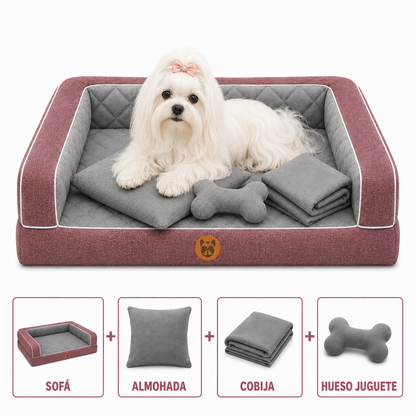 Cama Sofá Ortopédico para Perros con cobija + almohada + hueso juguete