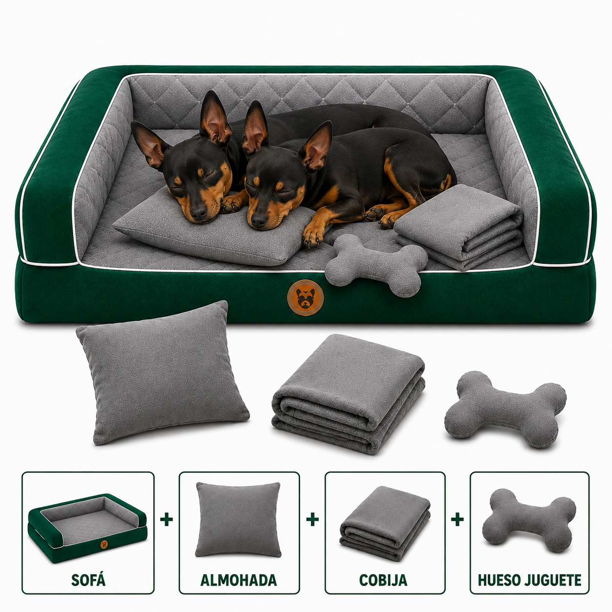 Cama Sofá Ortopédico para Perros con cobija + almohada + hueso juguete