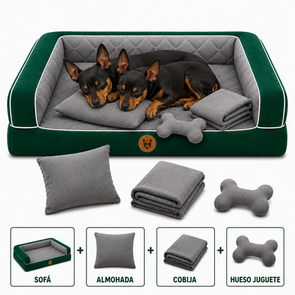 Cama Sofá Ortopédico para Perros con cobija + almohada + hueso juguete
