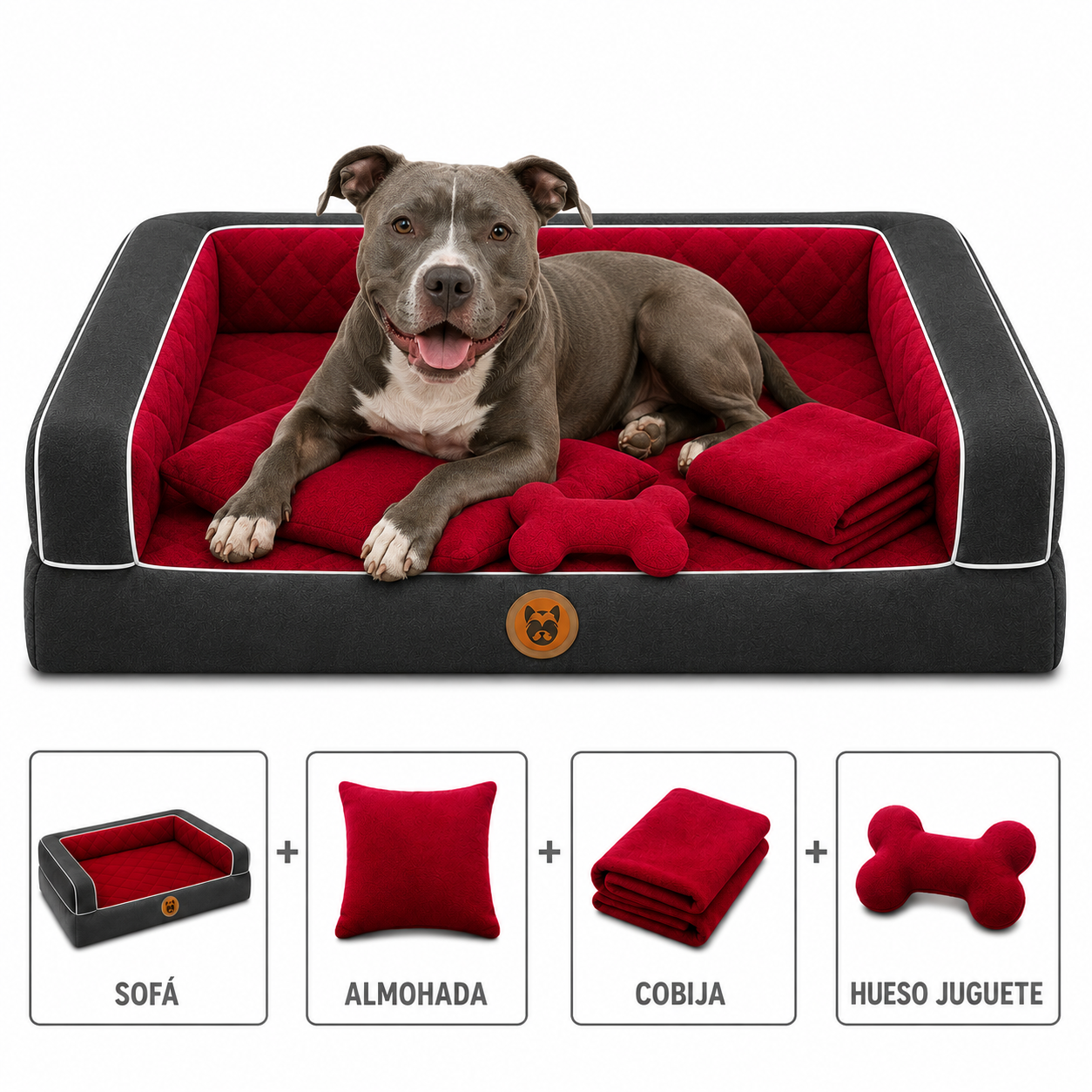 Cama Sofá Ortopédico para Perros con cobija + almohada + hueso juguete