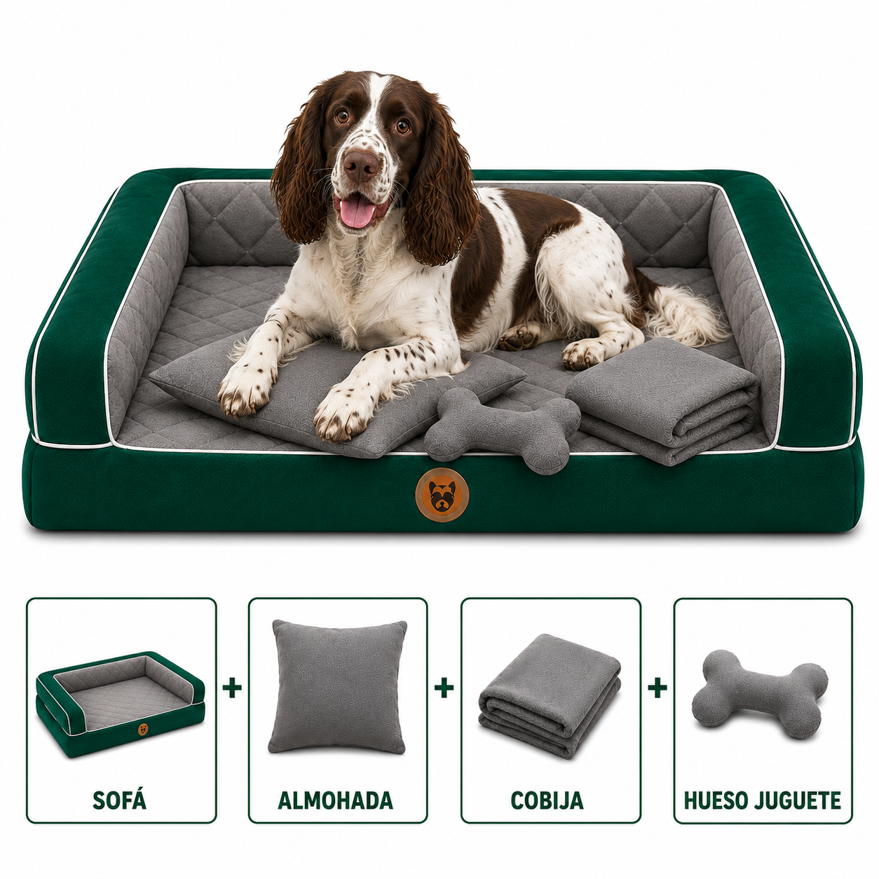 Cama Sofá Ortopédico para Perros con cobija + almohada + hueso juguete