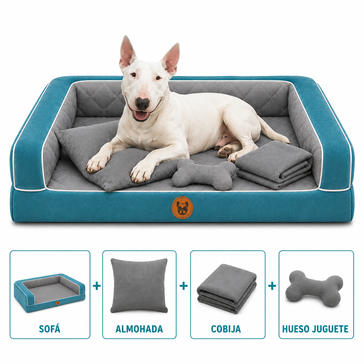 Cama Sofá Ortopédico para Perros con cobija + almohada + hueso juguete