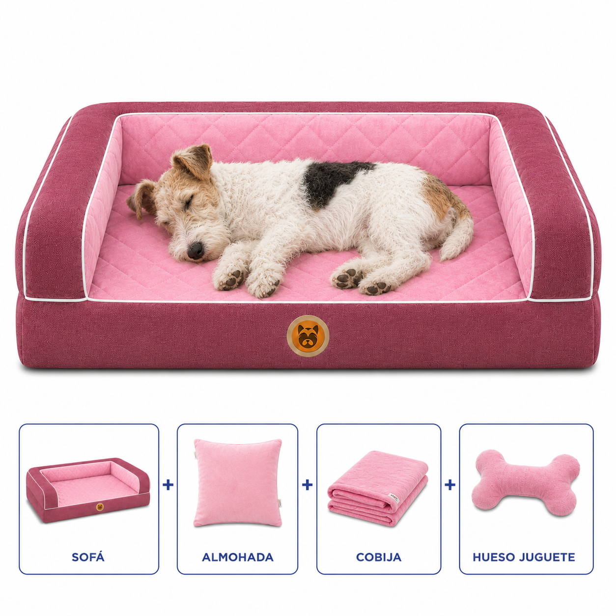 Cama Sofá Ortopédico para Perros con cobija + almohada + hueso juguete