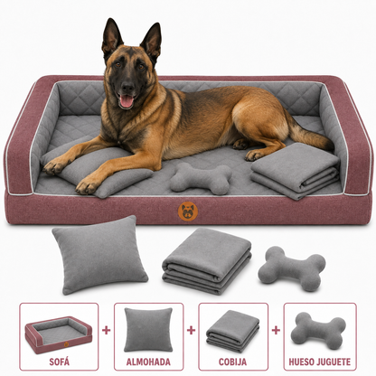 Cama Sofá Ortopédico para Perros con cobija + almohada + hueso juguete