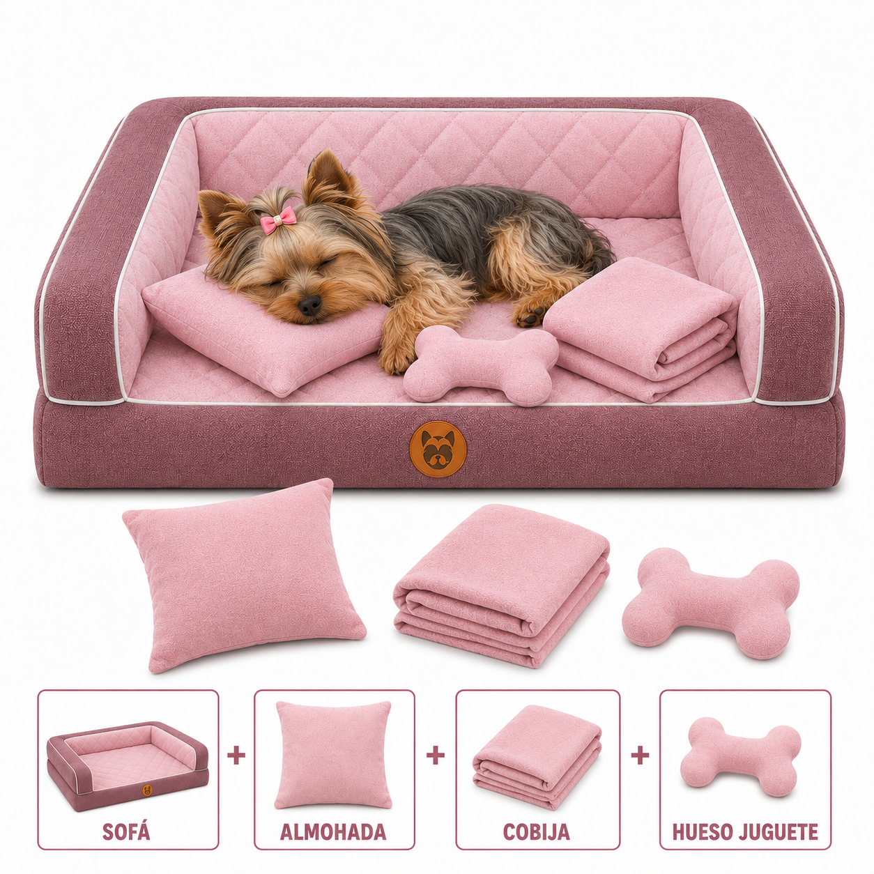 Cama Sofá Ortopédico para Perros con cobija + almohada + hueso juguete