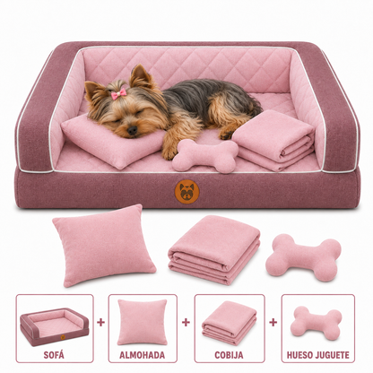 Cama Sofá Ortopédico para Perros con cobija + almohada + hueso juguete
