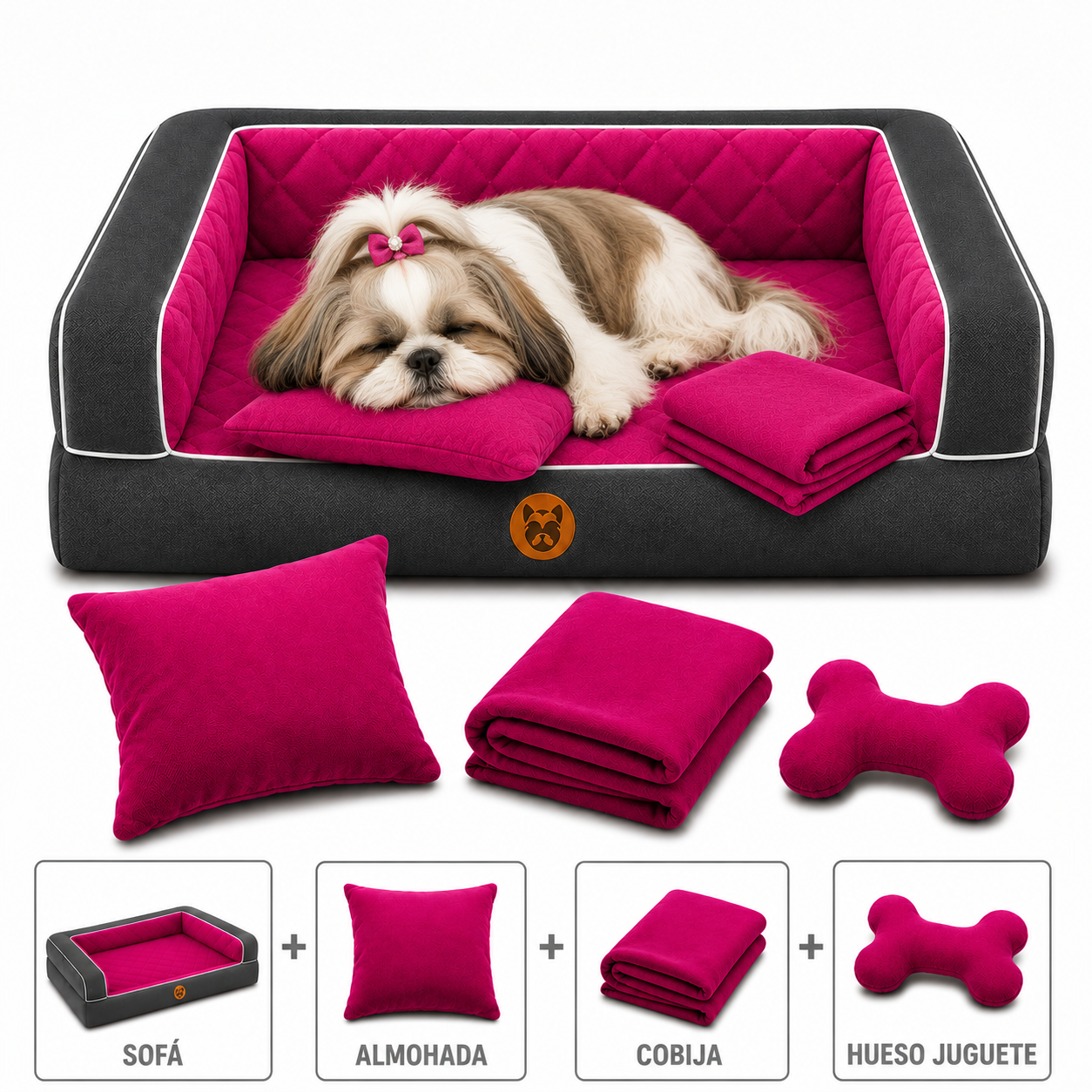 Cama Sofá Ortopédico para Perros con cobija + almohada + hueso juguete
