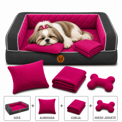 Cama Sofá Ortopédico para Perros con cobija + almohada + hueso juguete