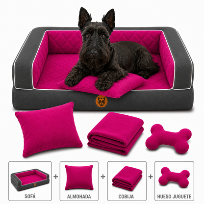 Cama Sofá Ortopédico para Perros con cobija + almohada + hueso juguete