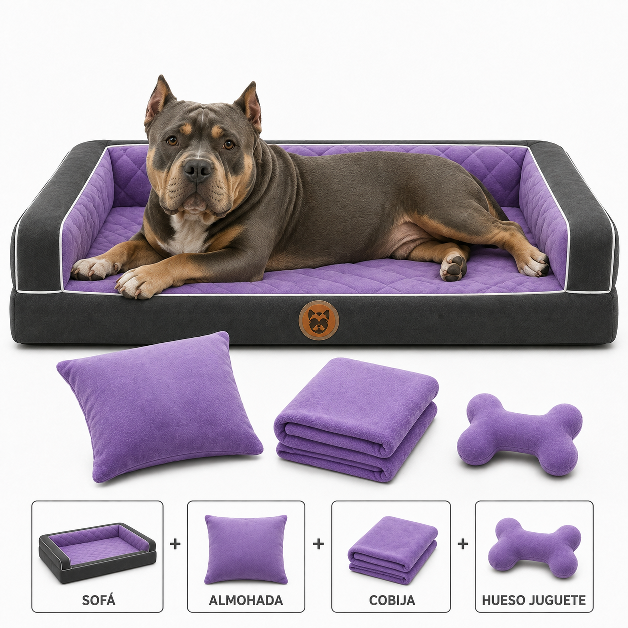 Cama Sofá Ortopédico para Perros con cobija + almohada + hueso juguete