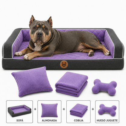 Cama Sofá Ortopédico para Perros con cobija + almohada + hueso juguete