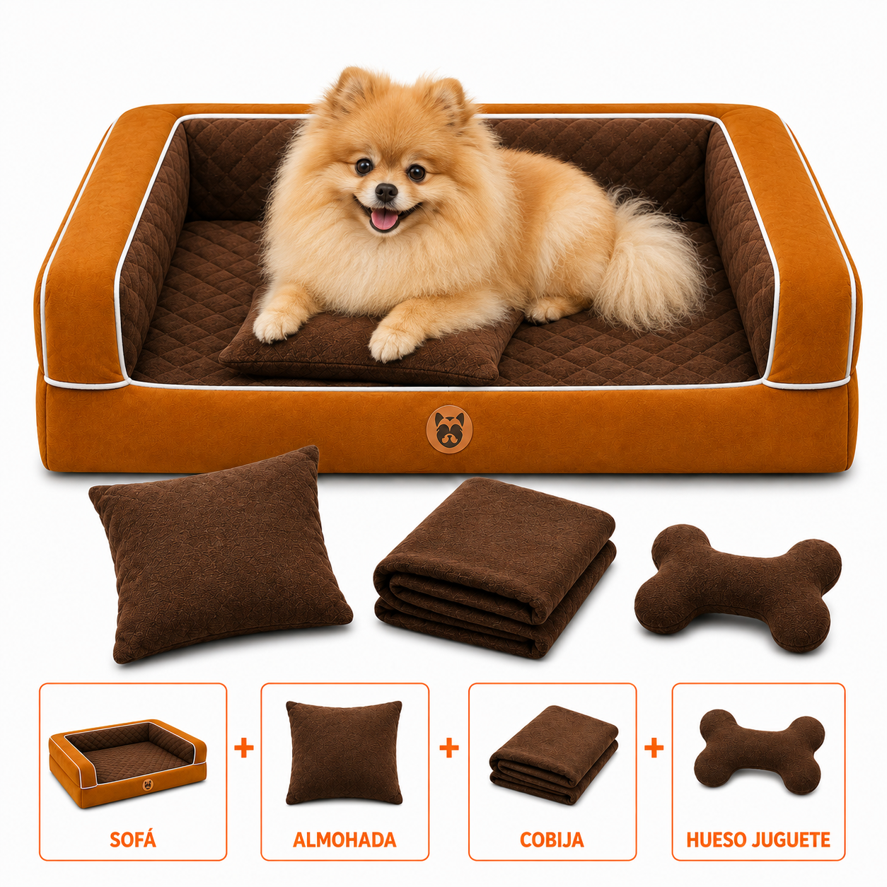 Cama Sofá Ortopédico para Perros con cobija + almohada + hueso juguete
