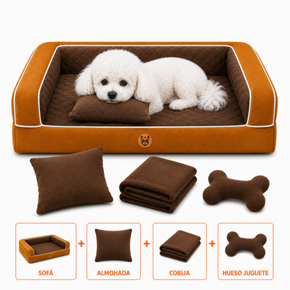 Cama Sofá Ortopédico para Perros con cobija + almohada + hueso juguete