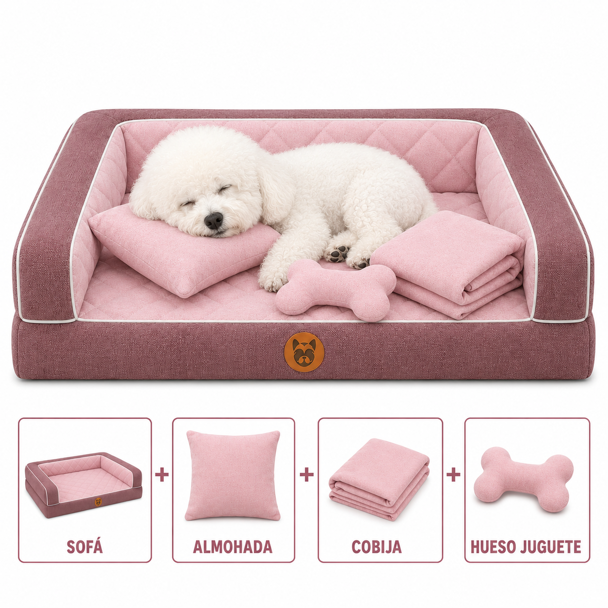 Cama Sofá Ortopédico para Perros con cobija + almohada + hueso juguete