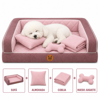 Cama Sofá Ortopédico para Perros con cobija + almohada + hueso juguete