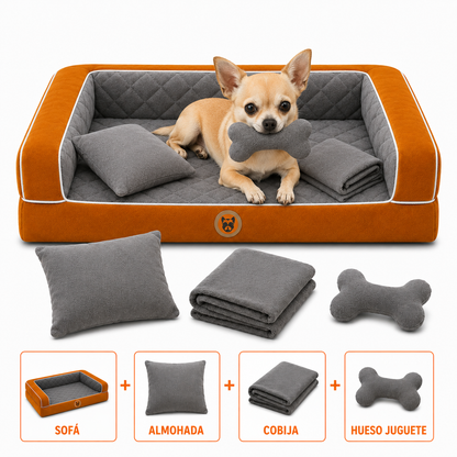 Cama Sofá Ortopédico para Perros con cobija + almohada + hueso juguete