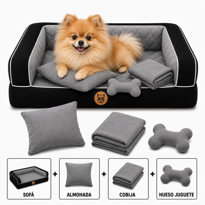 Cama Sofá Ortopédico para Perros con cobija + almohada + hueso juguete
