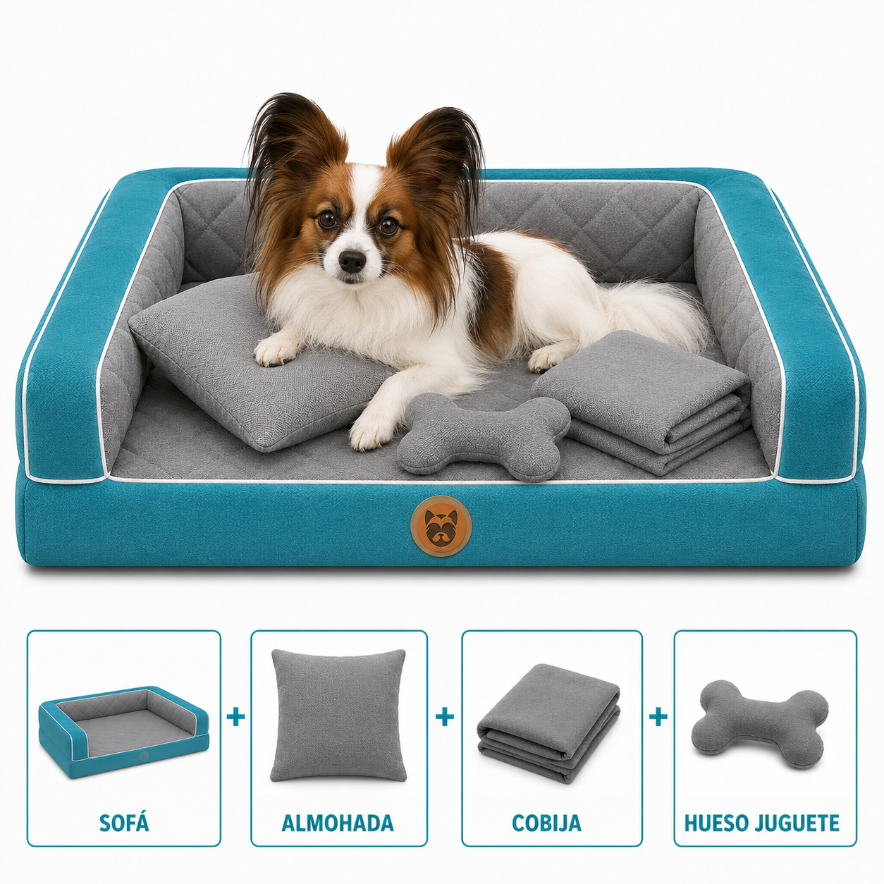 Cama Sofá Ortopédico para Perros con cobija + almohada + hueso juguete