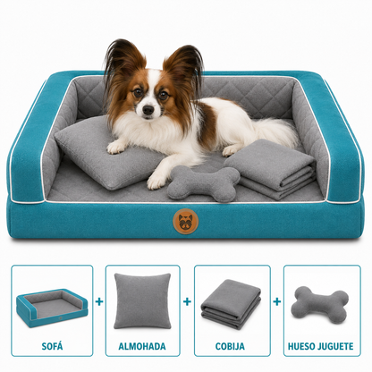 Cama Sofá Ortopédico para Perros con cobija + almohada + hueso juguete