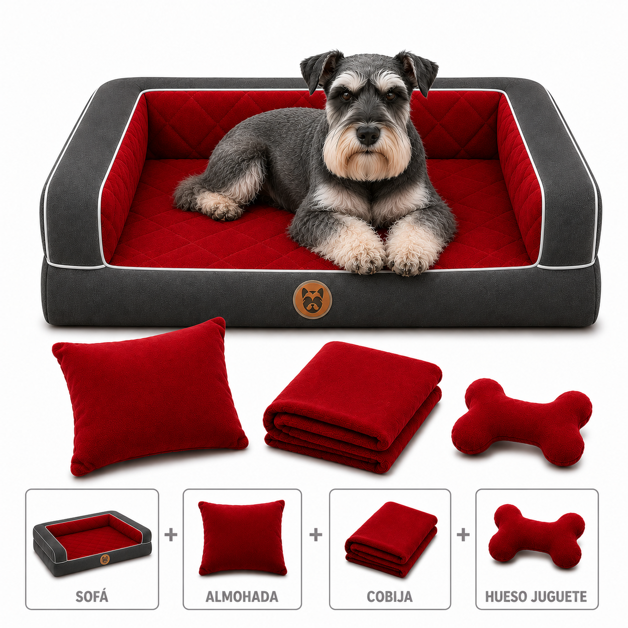 Cama Sofá Ortopédico para Perros con cobija + almohada + hueso juguete