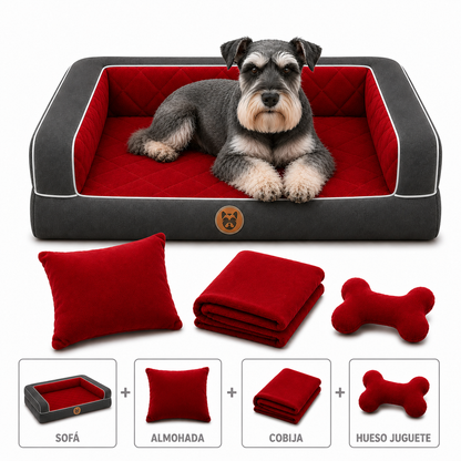 Cama Sofá Ortopédico para Perros con cobija + almohada + hueso juguete
