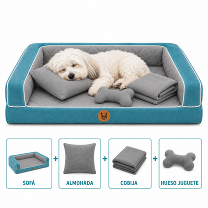 Cama Sofá Ortopédico para Perros con cobija + almohada + hueso juguete