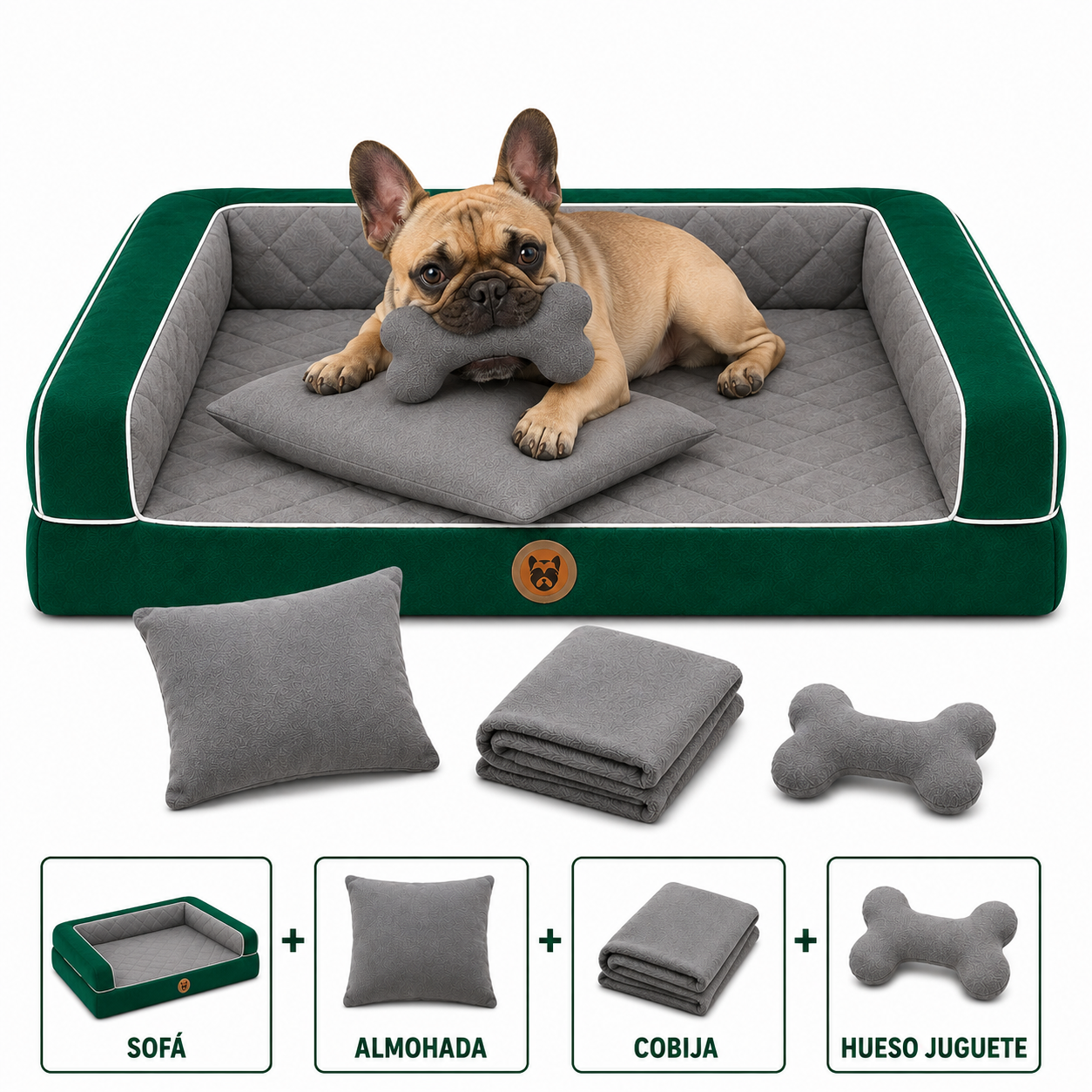 Cama Sofá Ortopédico para Perros con cobija + almohada + hueso juguete
