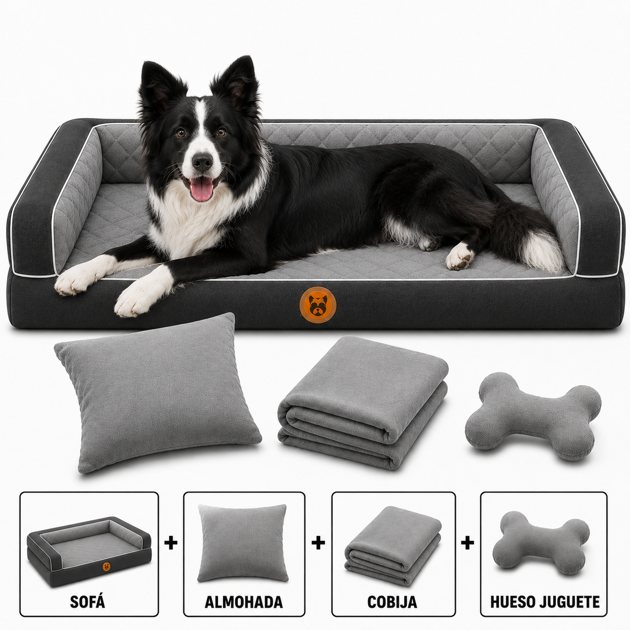 Cama Sofá Ortopédico para Perros con cobija + almohada + hueso juguete