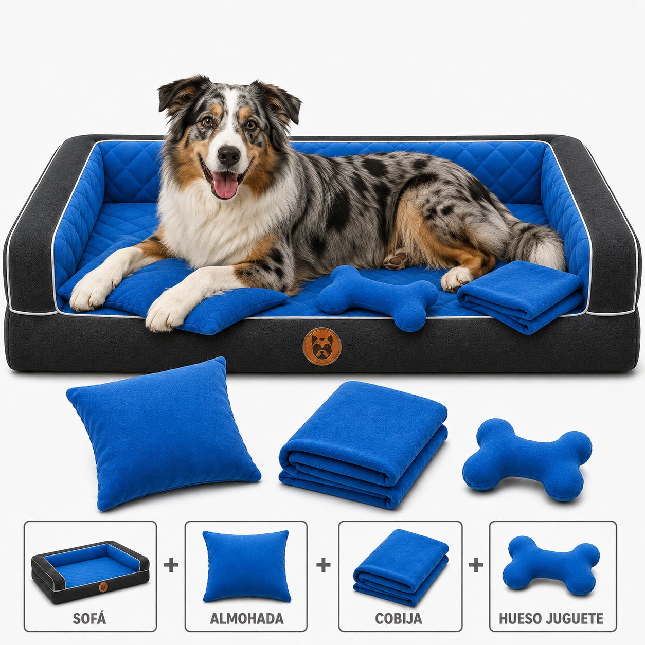 Cama Sofá Ortopédico para Perros con cobija + almohada + hueso juguete