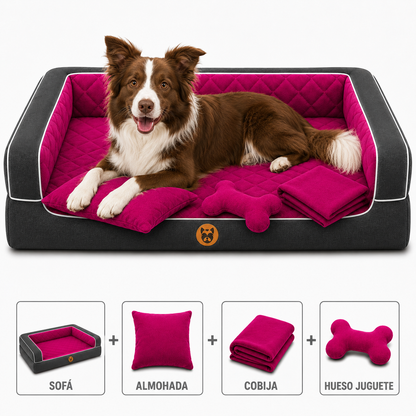 Cama Sofá Ortopédico para Perros con cobija + almohada + hueso juguete