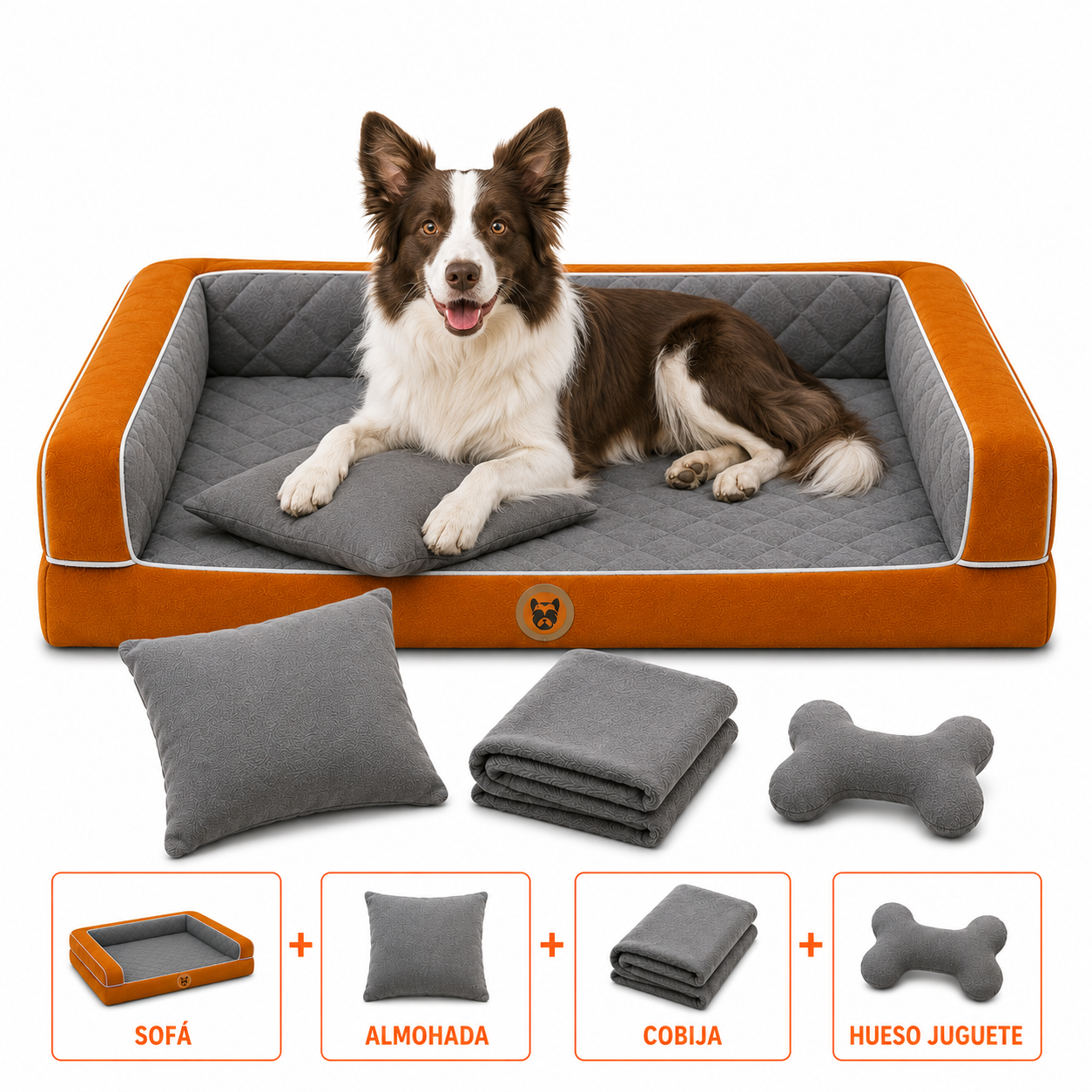 Cama Sofá Ortopédico para Perros con cobija + almohada + hueso juguete