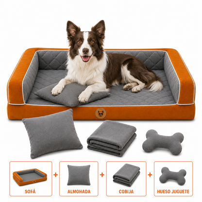 Cama Sofá Ortopédico para Perros con cobija + almohada + hueso juguete